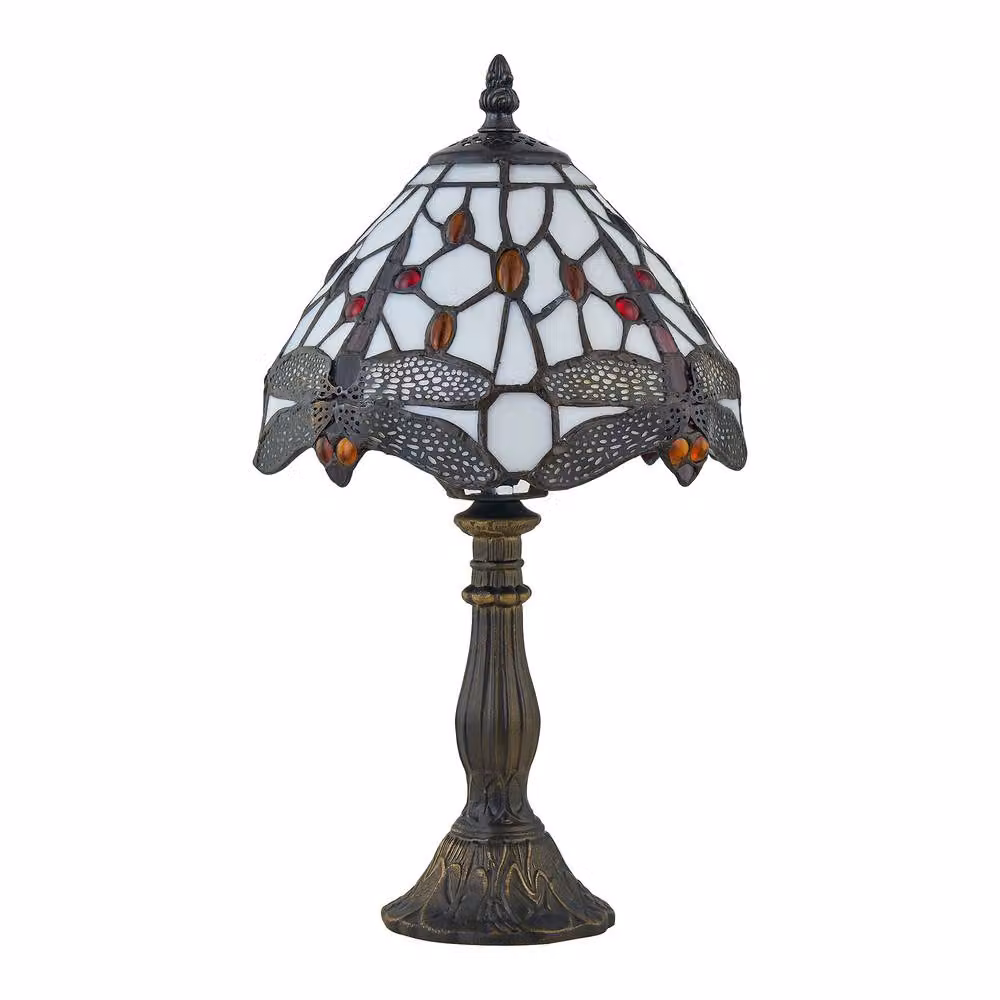 First Choice Lighting Basil Tiffany Dragonfly Set of 2 Table Lamps in Bronze and Multicolour, Height: 36 cm – 2