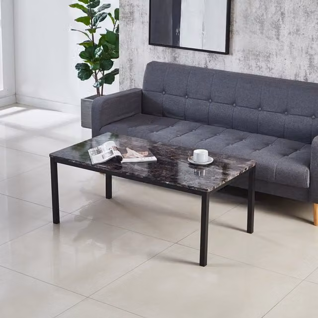 Modernique Grey and Black Marble Effect Coffee Table with Glossy MDF Laminated Top, W/D/H: 60 x 45 x 60 cm