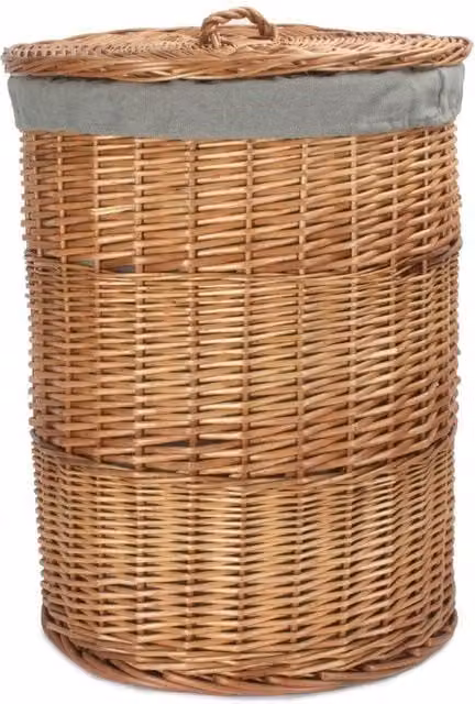 Red Hamper Large Light Steamed Round Linen Basket with Grey Sage Lining, W/D/H: 46.0 x 60.0 x 46.0 cm