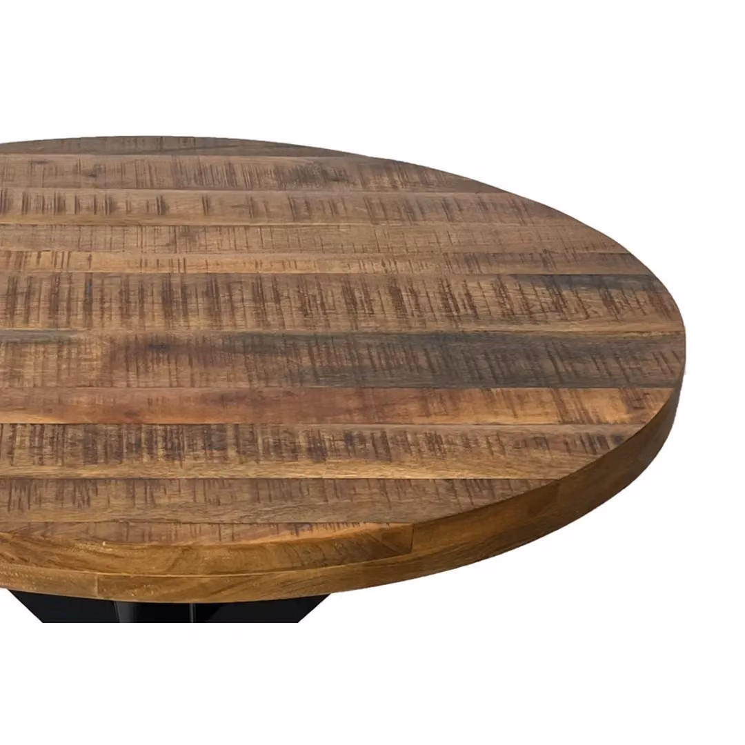 Jaipur Furniture Ltd Industrial Round X-Frame Dining Table in Mango Wood and Iron, Brown and Black, W: 170 cm, D: 170 cm, H: 76 cm – 2