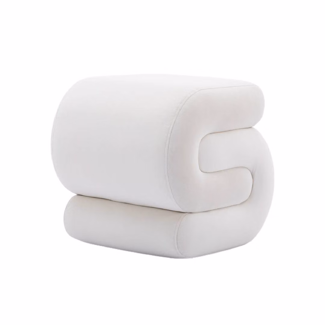Aosom UK S-Shape Velvet Pouffe Footstool in Ivory, W/D/H: 50 x 46 x 46 cm – 2