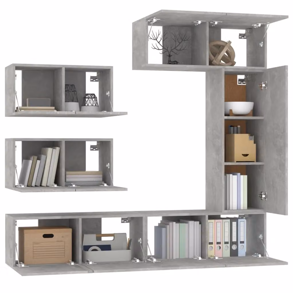 Berkfield Home 6 Piece Classic TV Cabinet Set in Matt Grey Engineered Wood – 2