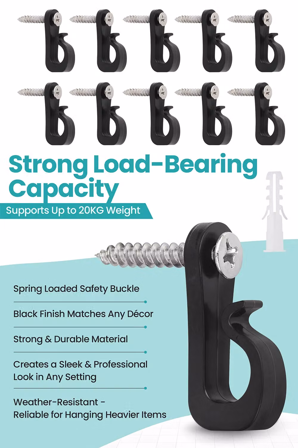 Neel Blue Heavy-Duty Q Hanger Screw-in Hooks with Safety Buckle, Black, 20 Pieces – 3