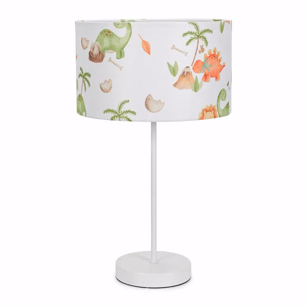 ValueLights Charlie White Metal Single Stem Table Lamp with Dinosaur Fabric Lampshade – 2