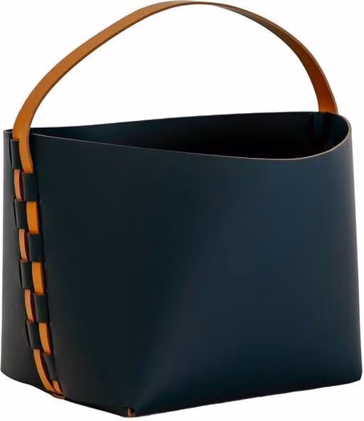 Angel Cerda Blue Regenerated Leather Open Weave Storage Basket with Handles W/D/H: 39.0 x 37.0 x 40.0 cm