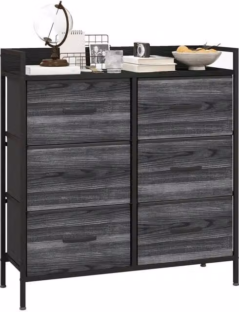 Havendro 6 Drawer Bedroom Chest of Drawers with Shelf, Black