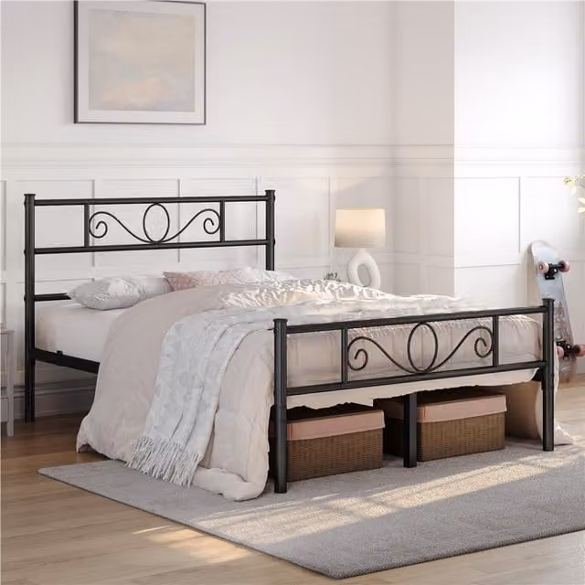 Yaheetech Industrial Metal Bed Frame in Black, 140 x 200 cm