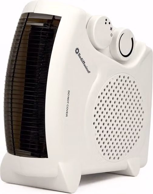 Rediffusion White Freestanding Fan Heater with Thermostat and Overheat Protection