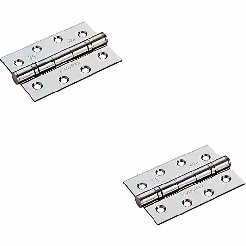 Loops 2 Pairs of Stainless Steel Ball Bearing Butt Hinges in Silver, H 102 mm x W 68 mm x D 2.2 mm