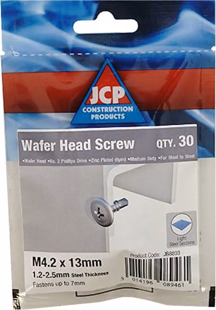 JCP Fixings Metalfix Self-Drilling Wafer Head Screws, Grey, 4.2 x 13mm, Box of 150