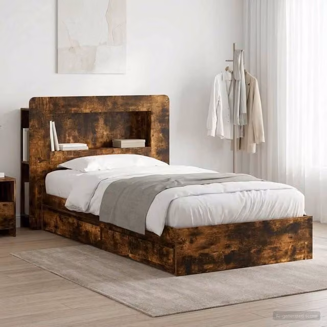 Berkfield Home Modern Bed Frame with Storage Drawers in Smoked Oak Brown, W/D/H: 90 x 190 cm – 1