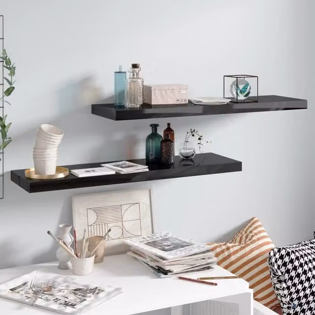 Berkfield Home Floating Wall Shelves, 2 Piece Set, High Gloss Black, W: 90 cm, D: 23.5 cm, H: 3.8 cm – 1