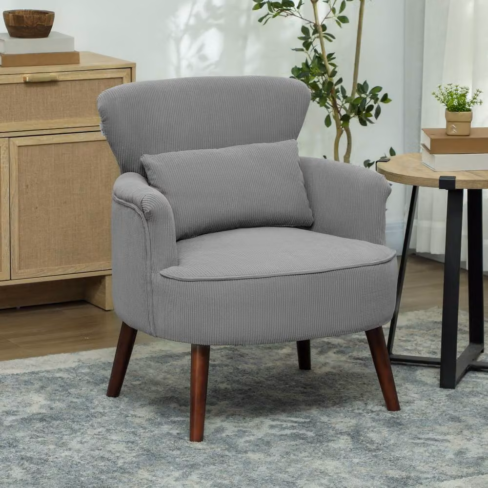 ERGOVEXA Retro Corduroy Tub Accent Chair with Armrests, Light Grey, W/D/H: 78.0 x 69.0 x 69.5 cm – 4