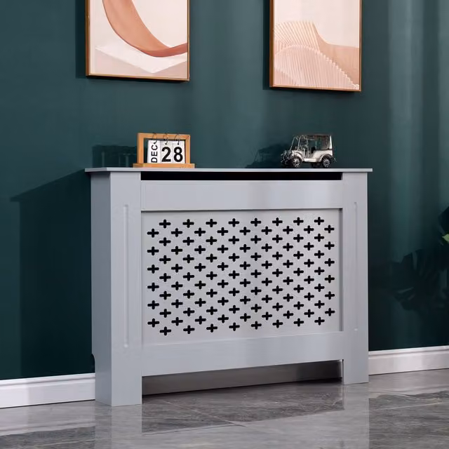 WestWood Grey MDF Wooden Wall Shelf Radiator Cover with Modern Geometric Design