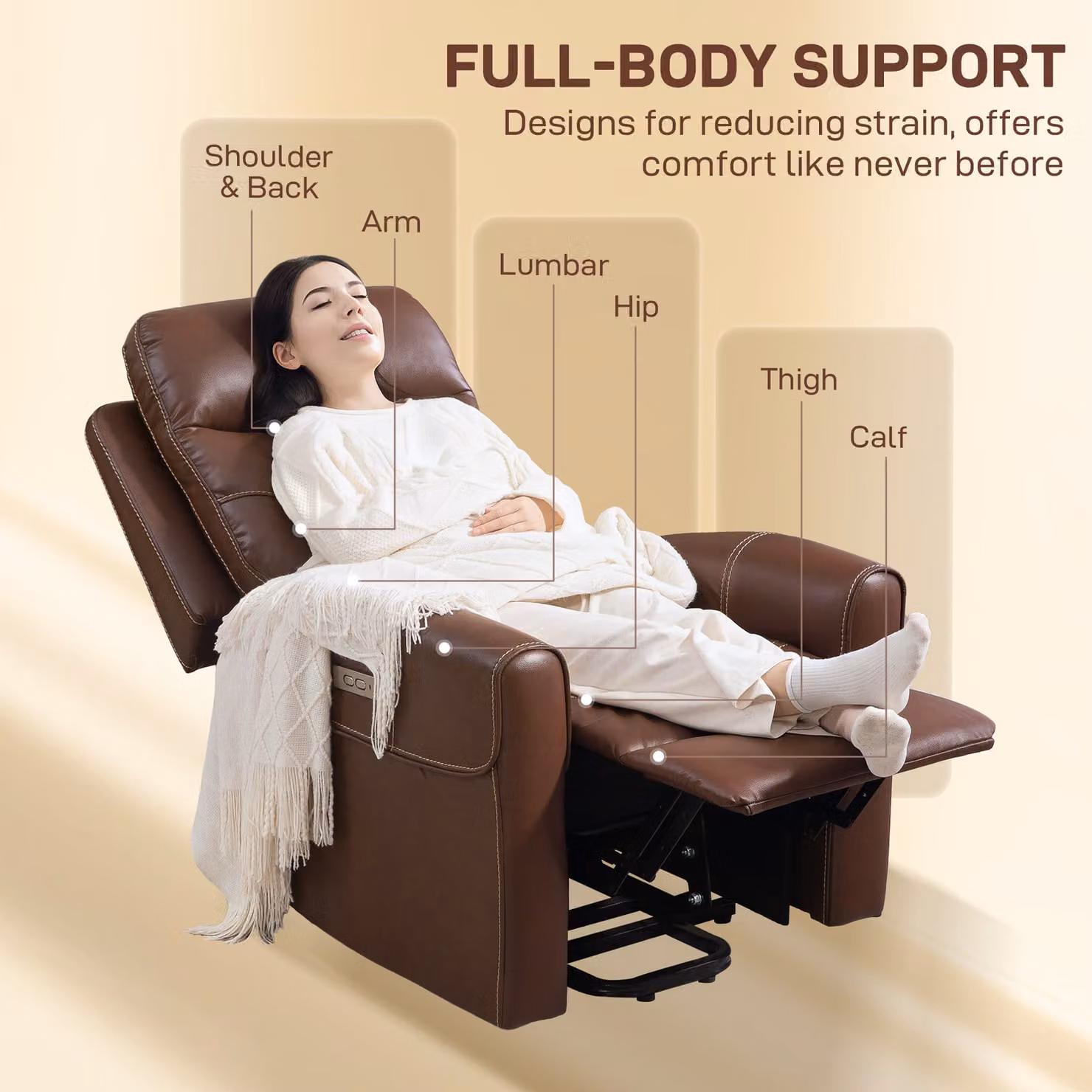 HOMCOM Power Lift Recliner Chair for Seniors in Brown Faux Leather with USB Ports and Remote Control – 7