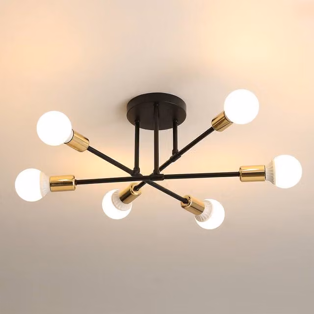COMELY Industrial 6-Light Ceiling Chandelier in Gold and Black – 1