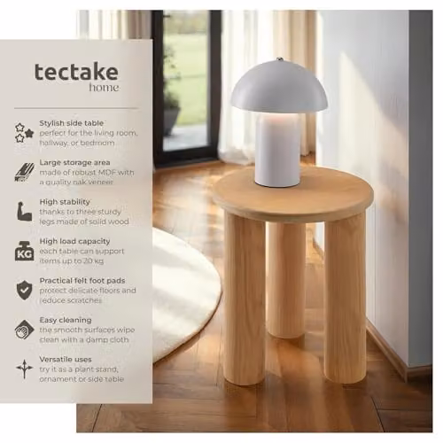 tectake Sisi Round Side Table in Rustic Brown with Solid Wood Legs, W/D/H: 40 x 40 x 45.5 cm – 3