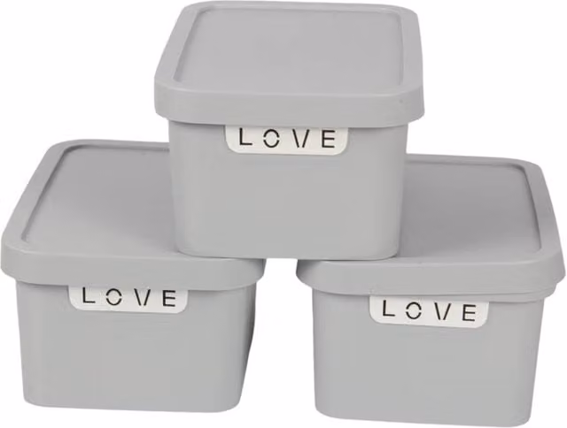 PAWNORA Pack of 3 Grey Plastic Storage Boxes with Lids, 7.5L each