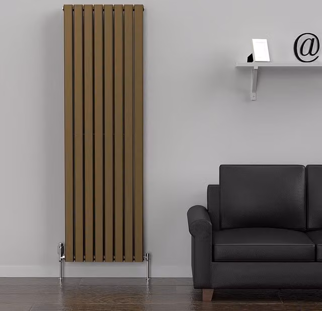 Lux Heat Flat Vertical Double Radiator in Antique Brass, H: 180 cm x W: 56 cm