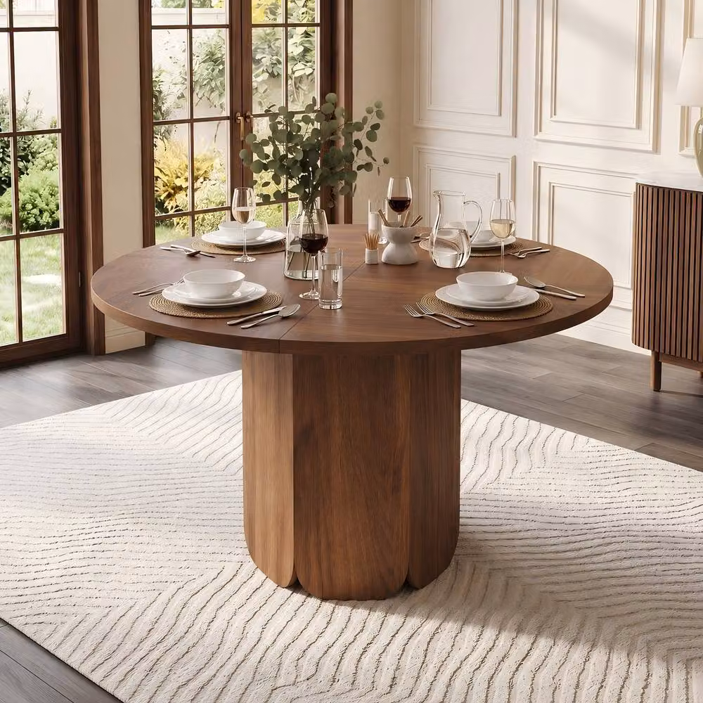 ModernLuxe Modern Round Dining Table in Brown Walnut, Diameter: 120 cm, Height: 75 cm – 2