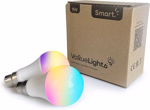 ValueLights 2 Pack Smart WiFi Light Bulbs with Tuya Support, Multicolour and White CCT, Compatible with Amazon Alexa and Google Assistant