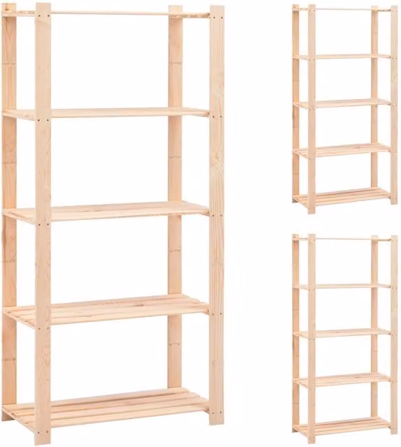 Berkfield Home Set of 3 5-Tier Solid Pinewood Storage Racks, Beige, W/D/H: 80 x 38 x 170 cm