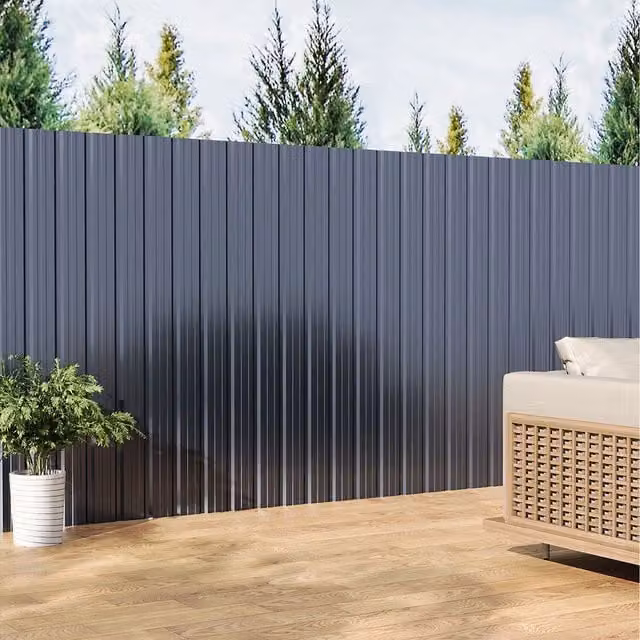 Komore Set of 6 Anthracite Grey Corrugated Steel Enamel Sheets, Length: 129 cm