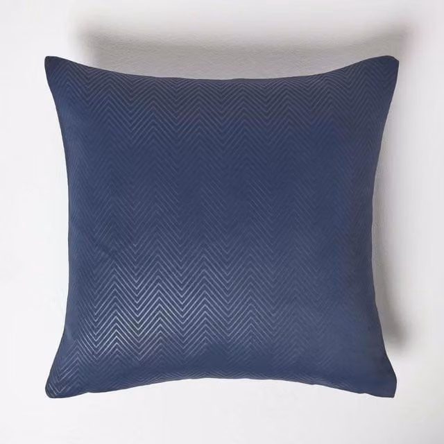 Homescapes Graphic Blue Square Herringbone Chevron Cushion Cover