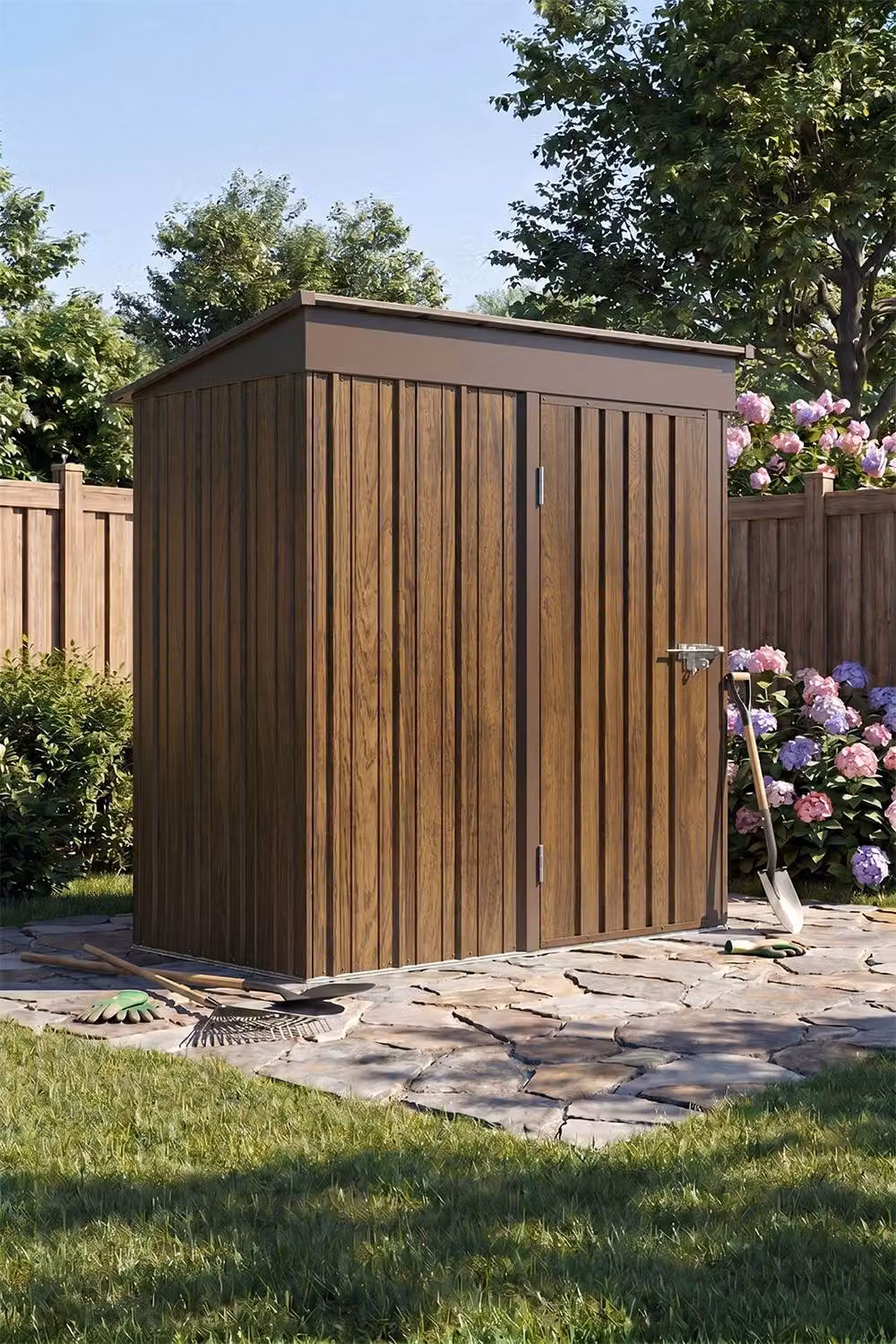 Living and Home Brown Metal Pent Garden Storage Shed, W/D/H: 91.44 x 91.44 x 152.4 cm – 3