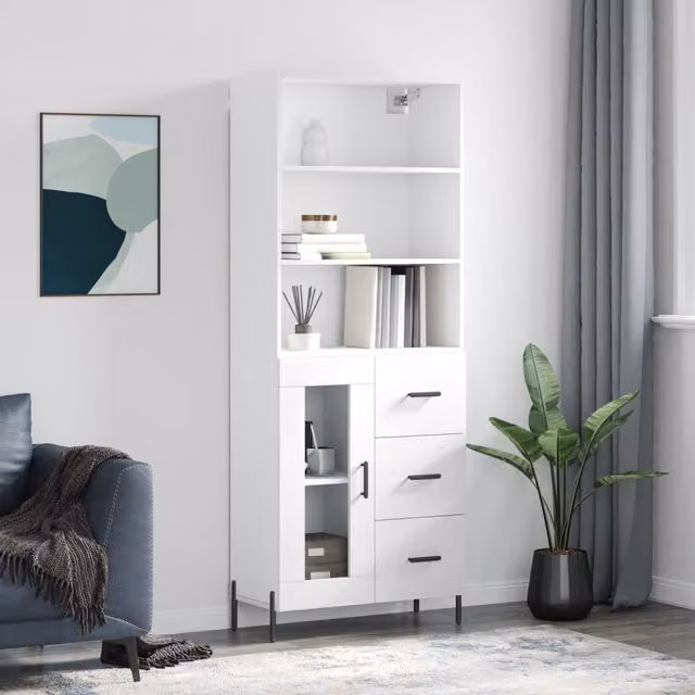 Berkfield Home Modern White Highboard with Internal Shelves, W/D/H: 69.5 x 34 x 180 cm