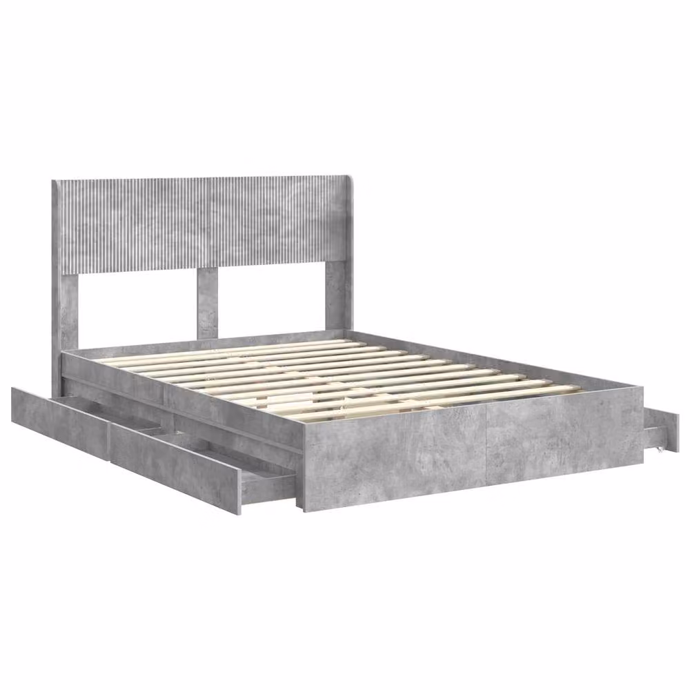 Berkfield Home Modern Bed Frame with Headboard and Side Compartment Storage, Grey, W/D/H: 150 x 200 cm – 2