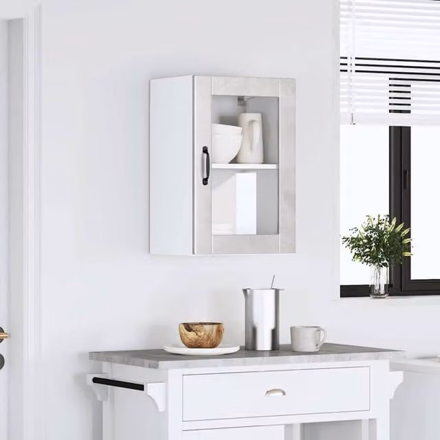 Berkfield Home Porto Wall Mounted Kitchen Cabinet with Glass Doors in Concrete Grey, W/D/H: 60 x 31 x 40 cm