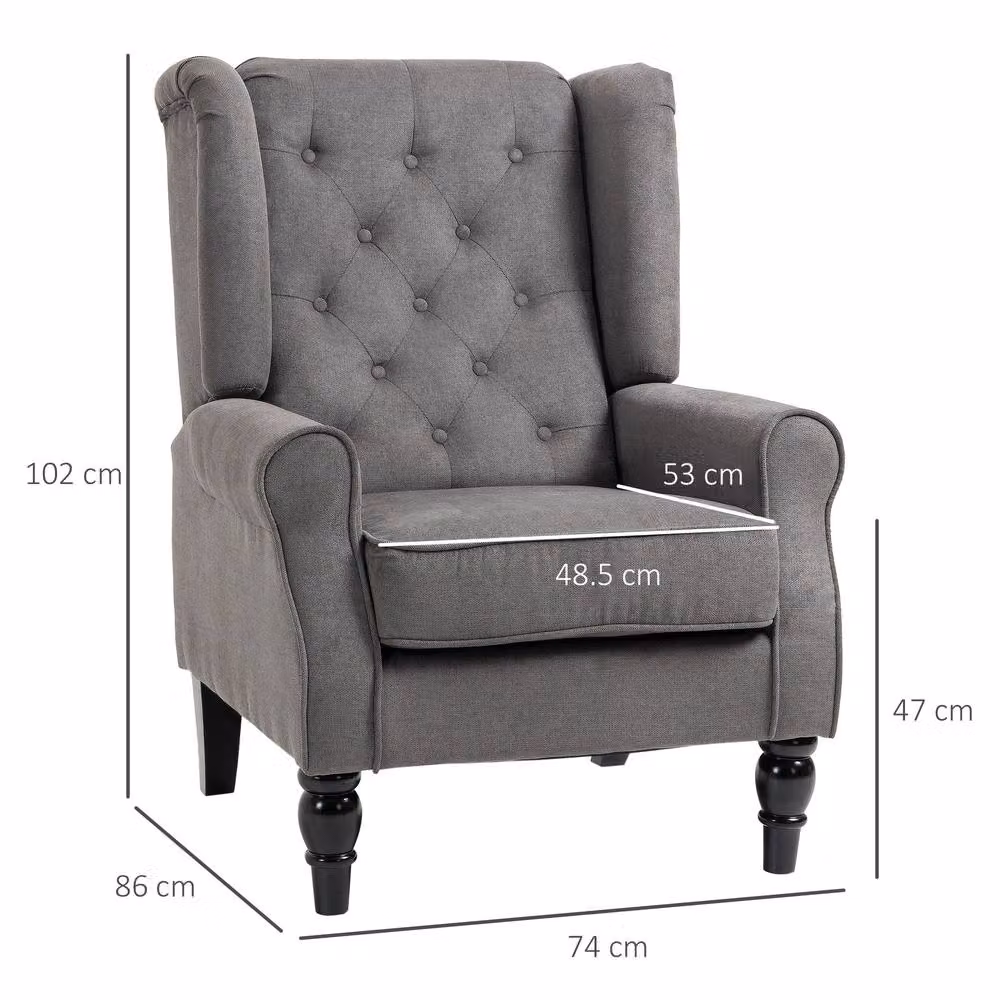 STILVORA Wingback Armchair with Solid Wood Frame and Grey Linen Fabric Upholstery – 3