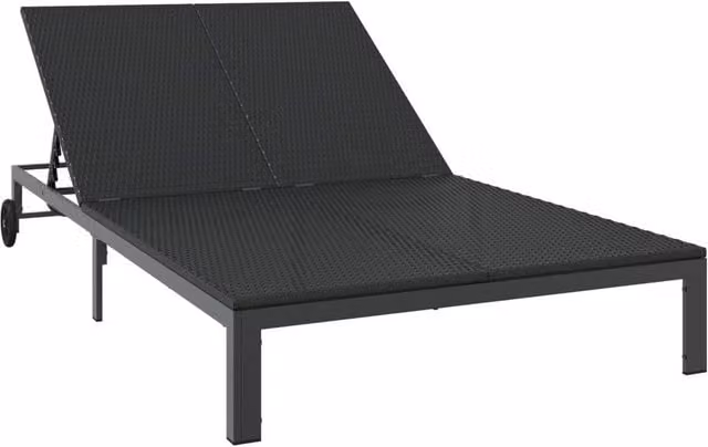 Berkfield Home 2-Person Black Poly Rattan Sunbed with Cushions and Wheels – 1
