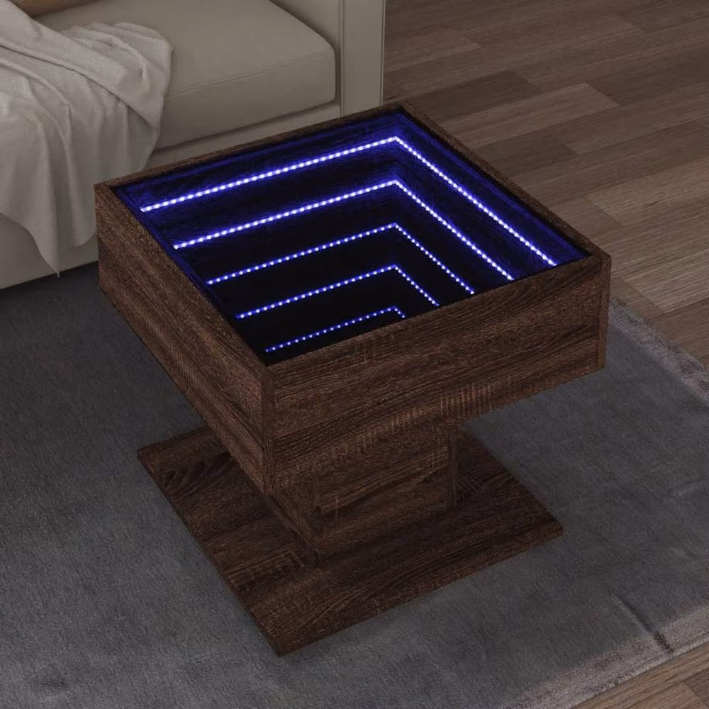 Berkfield Home Decorative LED Coffee Table in Brown Oak with Glass Top, W/D/H: 50 x 50 x 45 cm – 2