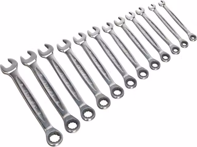 Loops 12-Piece Premium Combination Ratchet Spanner Set in Silver and Multicolour, 12-Point Metric Chrome Vanadium and Stainless Steel – 1
