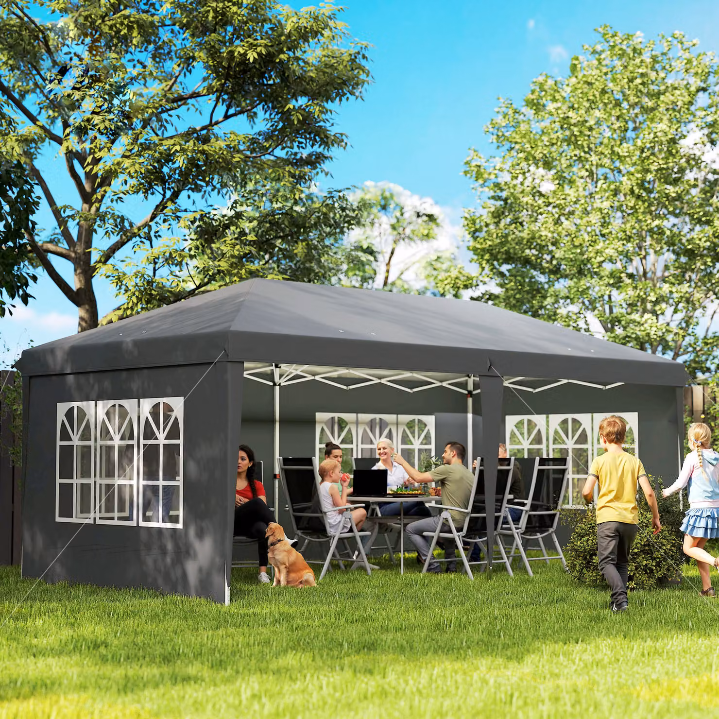 Outsunny Heavy Duty Grey Garden Gazebo Party Tent Marquee with Removable Sidewalls, W: 600 cm, D: 300 cm, H: 270 cm – 2