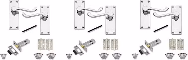 Golden Grace Chrome Victorian Scroll Latch Door Handles, Latches and Hinges Set of 3