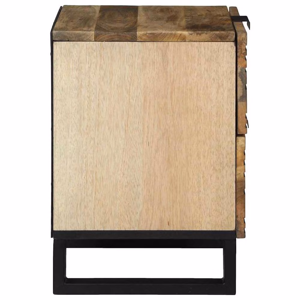 Berkfield Home Bedside Cabinet in Beige and Brown, Solid Mango Wood and Engineered Wood, W/D/H: 40 x 33.5 x 46 cm – 3