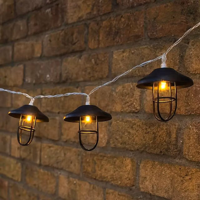 Lighting Collection Port Cage LED Outdoor Solar String Light in Black with Warm White Lanterns and Dusk Sensor – 2