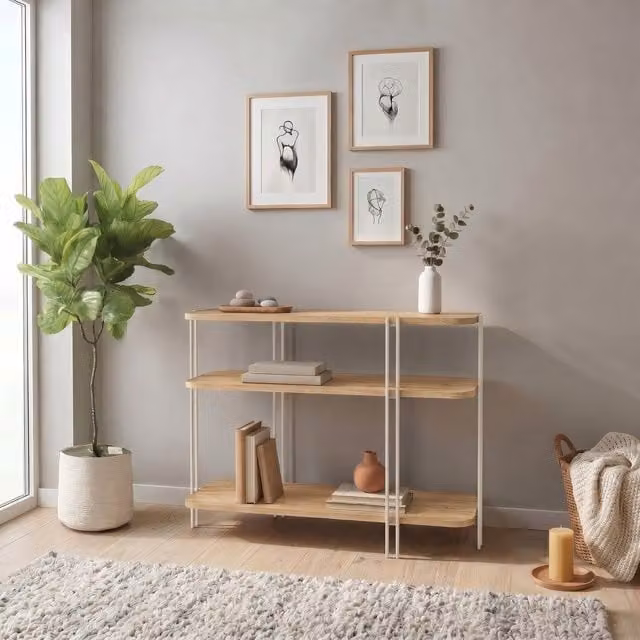 Decortie Notus Open Console Table with Metal Frame in White