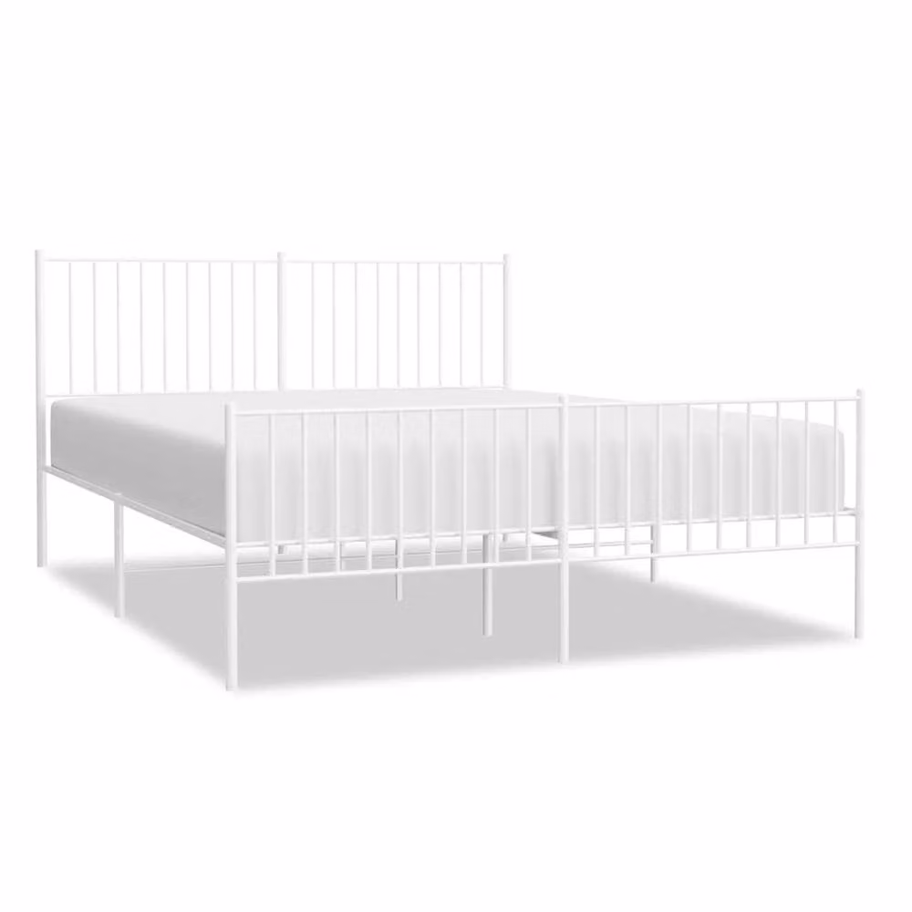 Berkfield Home Metal Bed Frame with Headboard and Footboard in White, W/D/H: 150 x 200 cm – 2