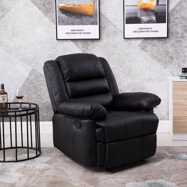 LUXURY LIFE Lansbury Black Leather Recliner Armchair