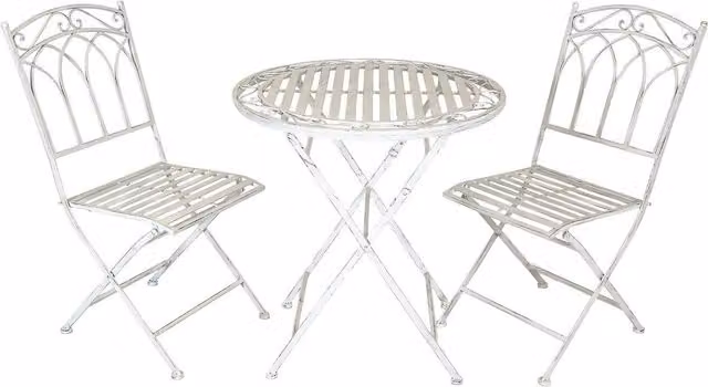 Charles Bentley Rustic Wrought Iron Outdoor Bistro Set in White, W/D/H: 70 x 70 x 75 cm