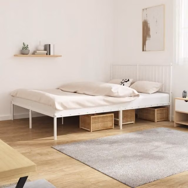 Berkfield Home Metal Bed Frame with Headboard in White, W/D/H: 160 x 200 cm – 1