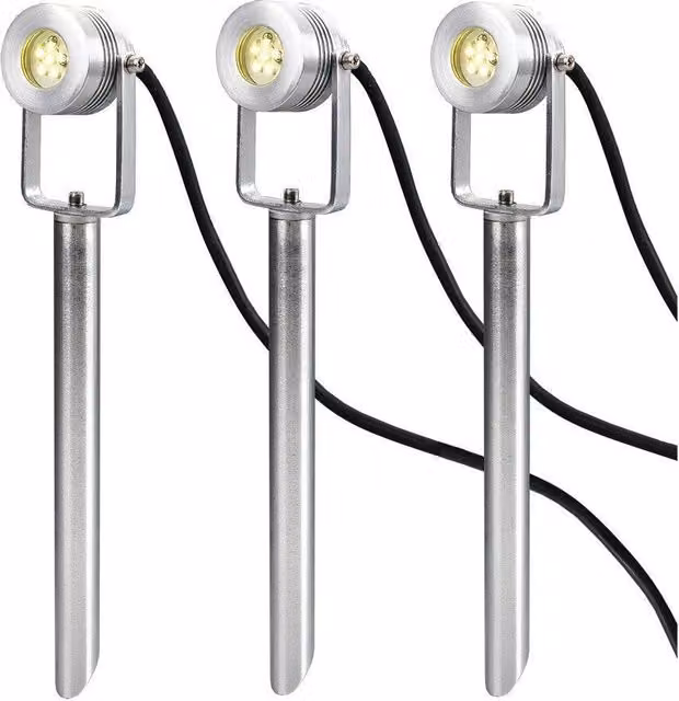 Netlighting Spennymoor LED Garden Spotlight Starter Kit in Grey with 3 x 12V Spotlights, 3 x Spikes, 6m Cable and 12V Transformer IP54