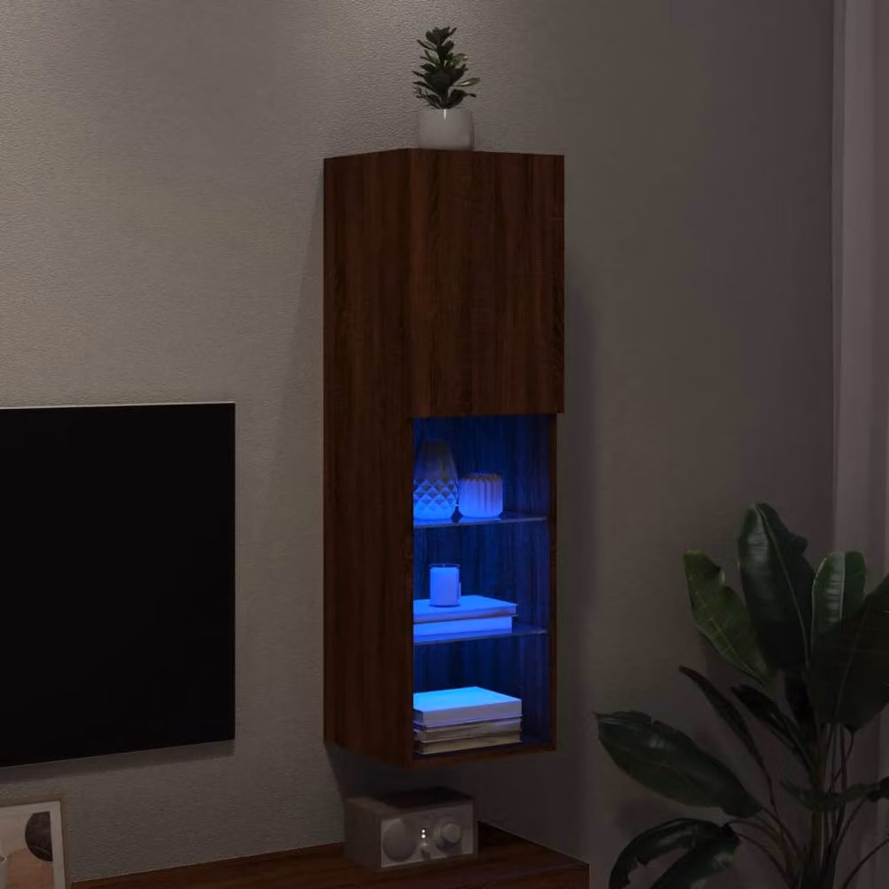 Berkfield Home Modern TV Cabinet with LED Lights in Brown Oak, W/D/H: 30.5 x 30 x 102 cm – 3