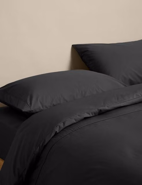 M&S Black Egyptian Cotton 230 Thread Count Duvet Cover Set, W: 140 cm, L: 200 cm