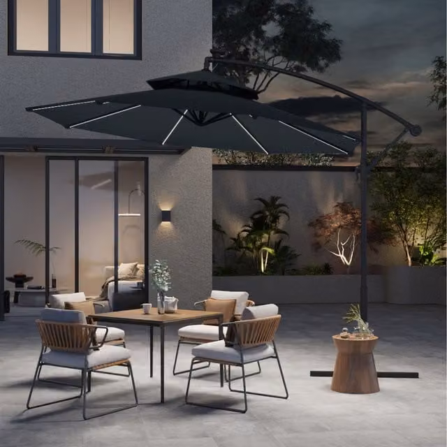 Breeins 3m Cantilever Parasol with Lights and Crossing Base in Grey