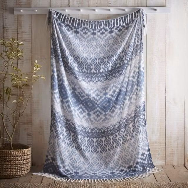 Appletree Sakari Ganado Tribal Blue Quilted Throw Blanket with Tassels, W/D/H: 180 x 130 cm